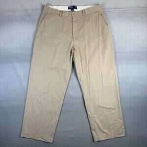 Vintage Polo Ralph Lauren Chino Pants Mens 35x27* Tan Flat Front Straight 90s